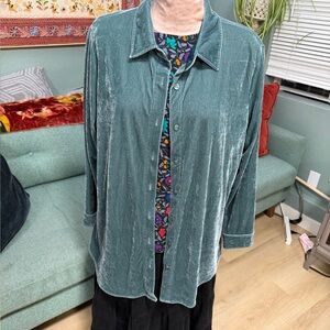 Soft Surroundings teal Gray Women's velvet long sleeves plus Top 1X